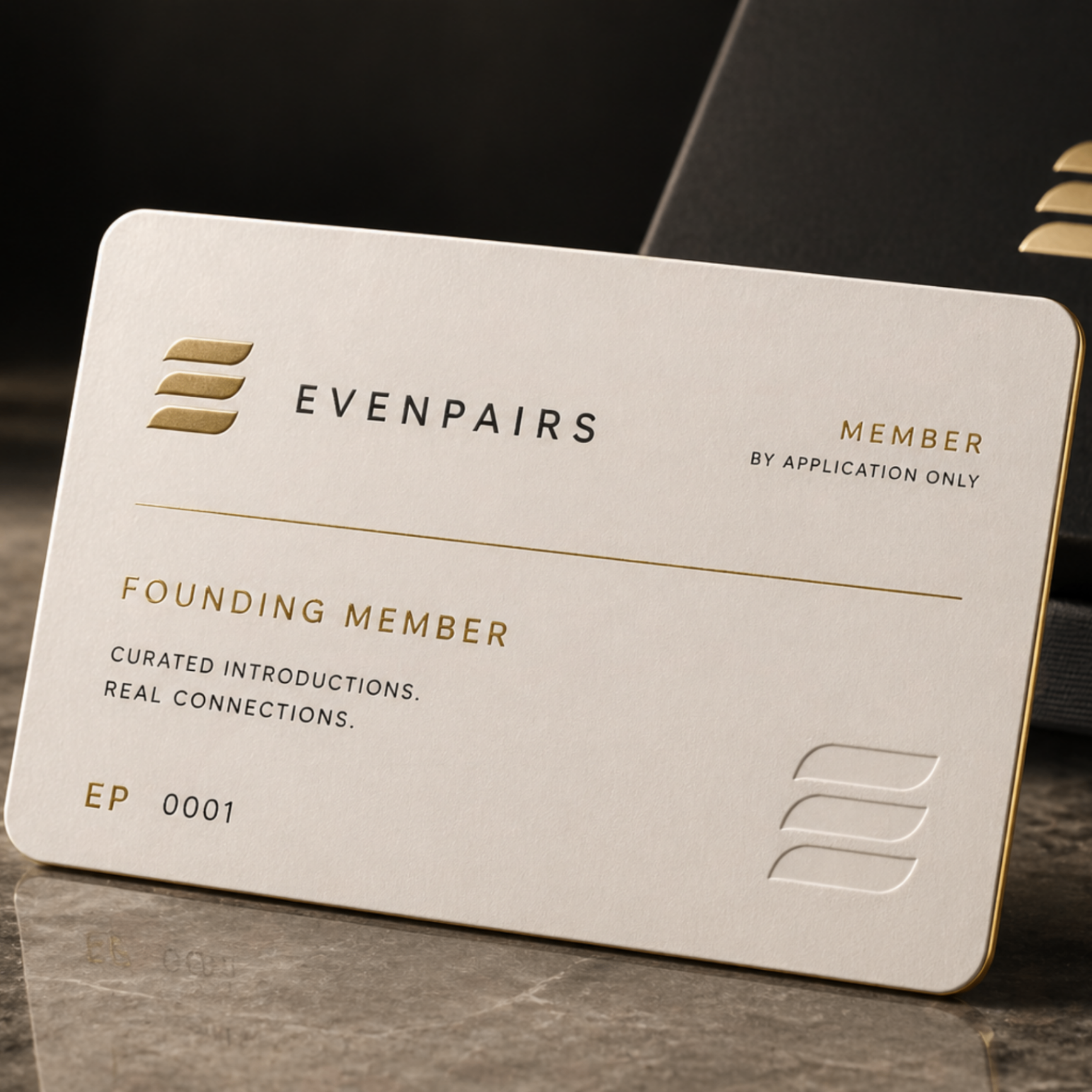 Evenpairs founding member card — EP 0001, by application only